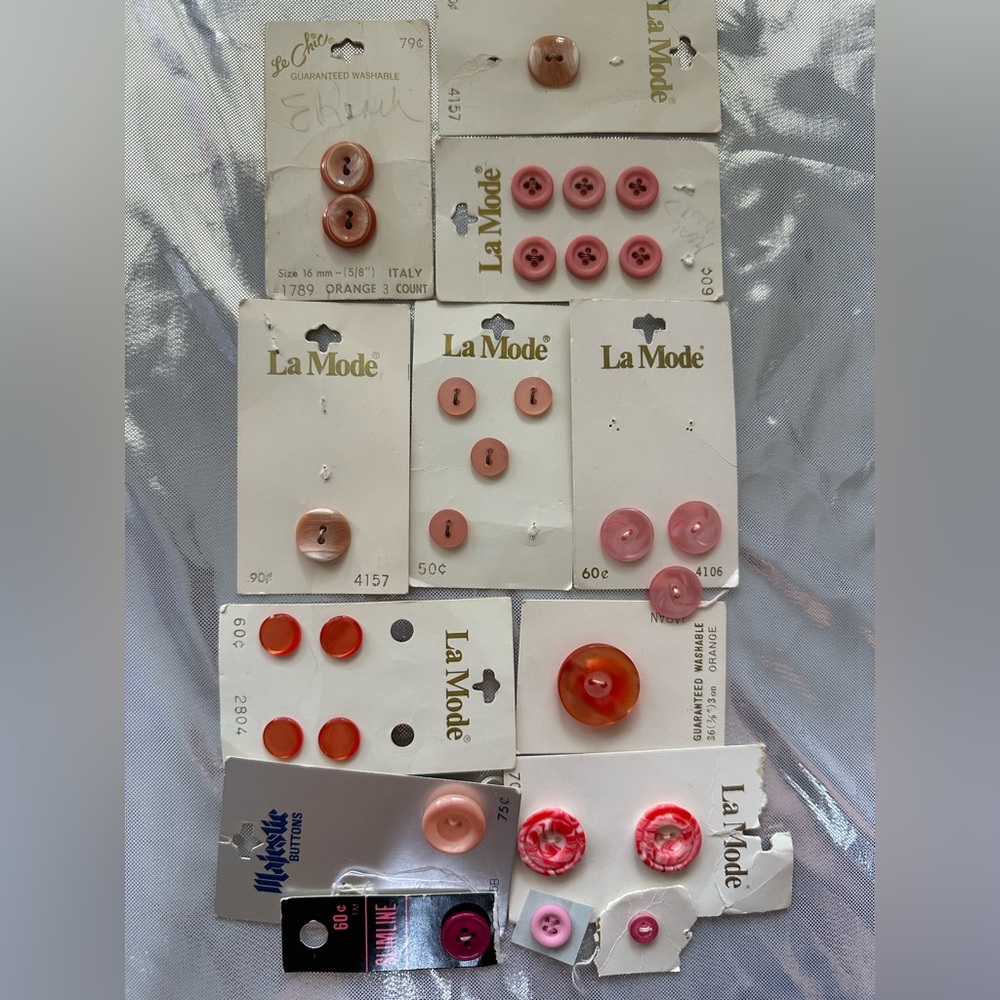 *3 for 1 bundle~ Pink and Orange Vintage Button Card Set (28 buttons)